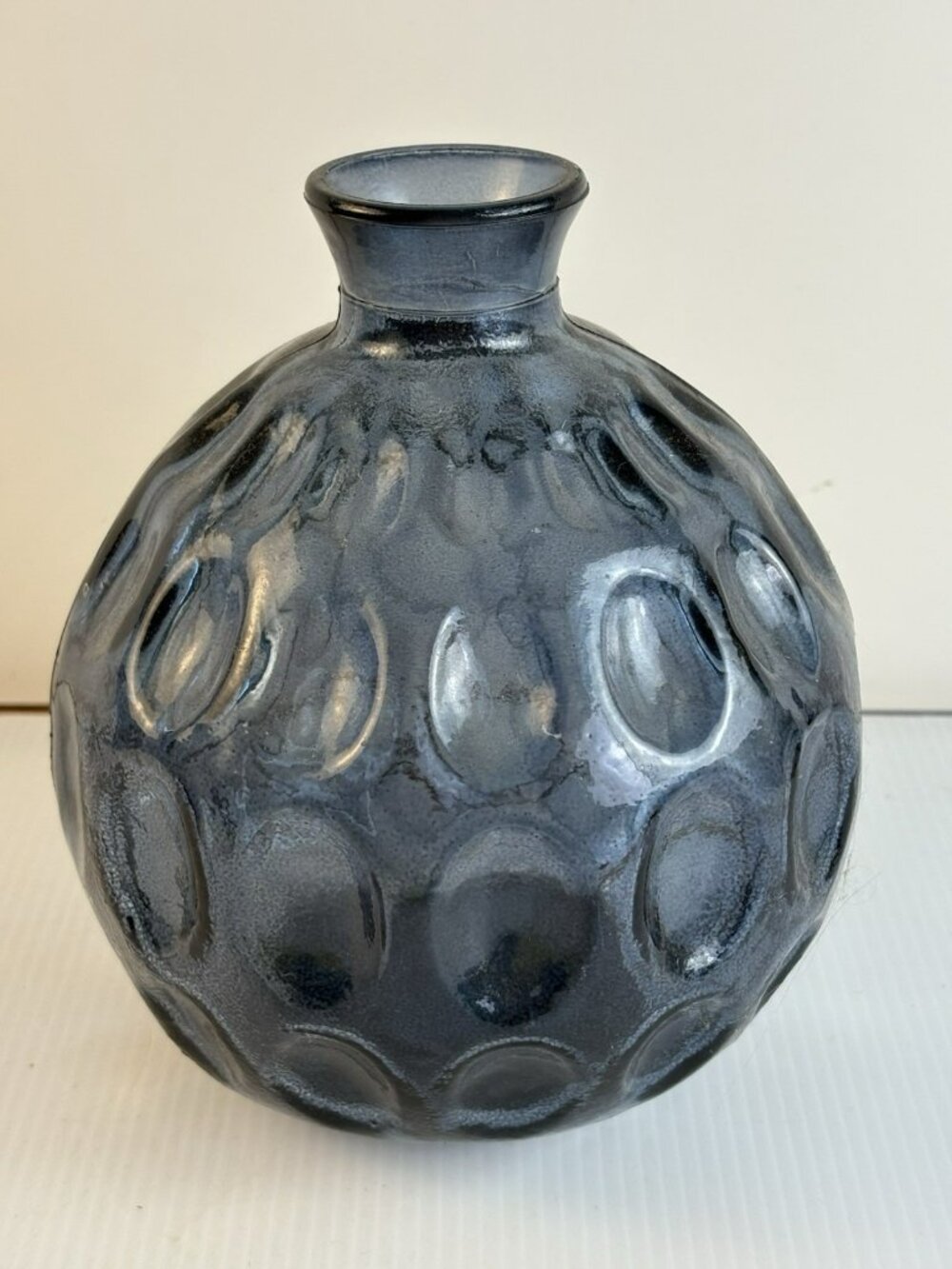 Vidrios San Miguel Spain Blue Gray Recycled Glass Vase Thumbprint Globe 2lb 7"